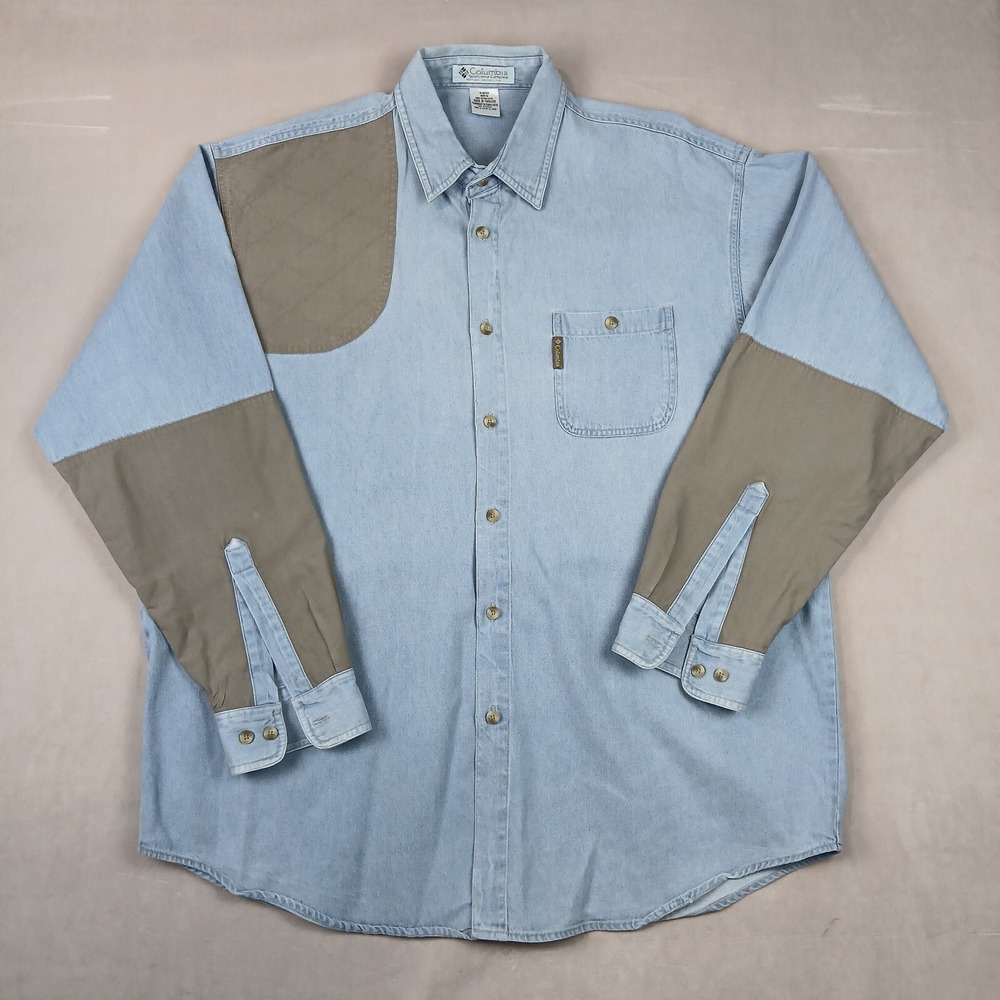 Columbia XL Mens Shirt Denim Brush Hunting 27x32 Has Defects Vintage Long Sleeve